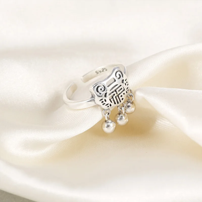 BONLAVIE долгое время жизни Китайский Фу письмо кольцо S925 чистого серебра Ретро