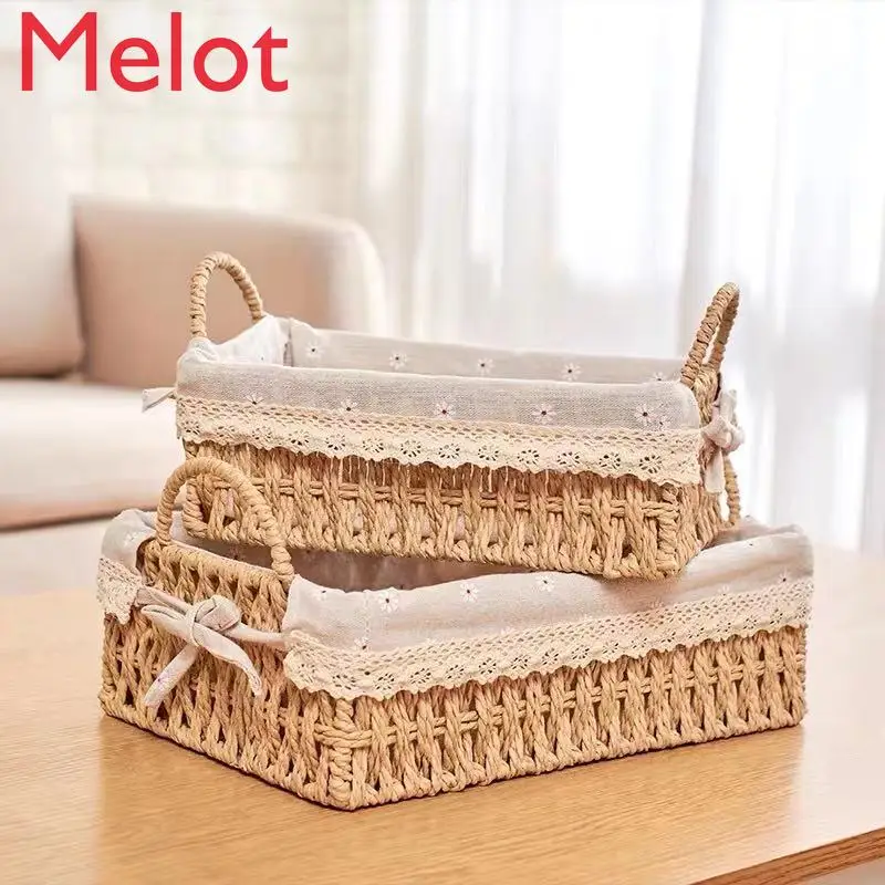 

Desktop Storage Basket Household Sundries Cosmetics Storage Box Multi-Functional Rattan Storage Basket Fabric Home Decorations