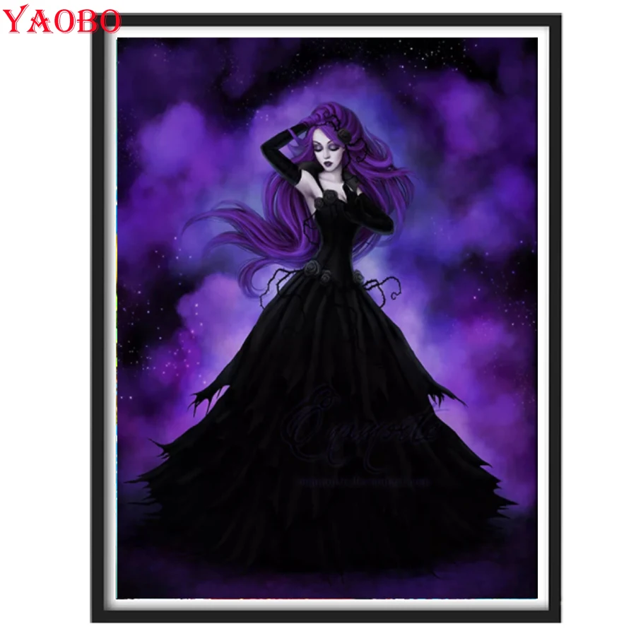 

5D алмазная живопись, вышивка, мультяшный пурпурный демон, девушка, полный квадрат, Круглый алмаз, вышивка крестиком стразы, мозаичное украше...