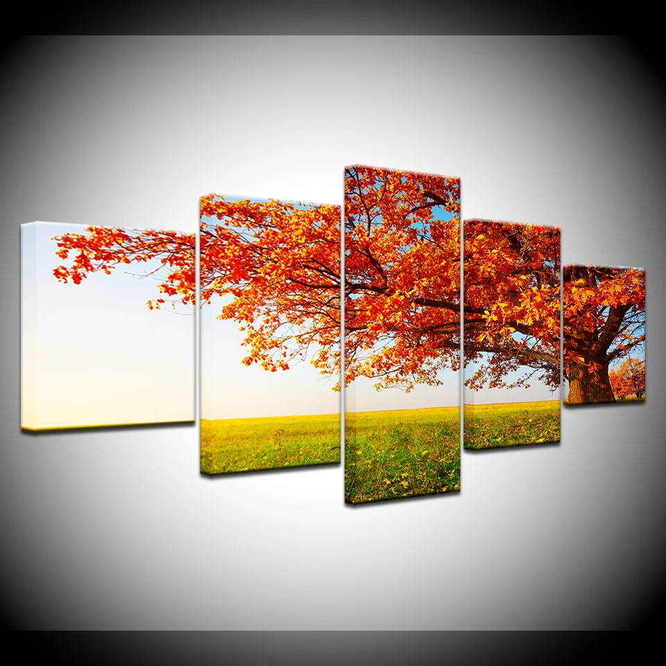 Модульные картины на холсте для гостиной домашнего декора 5 шт. желтые деревья HD