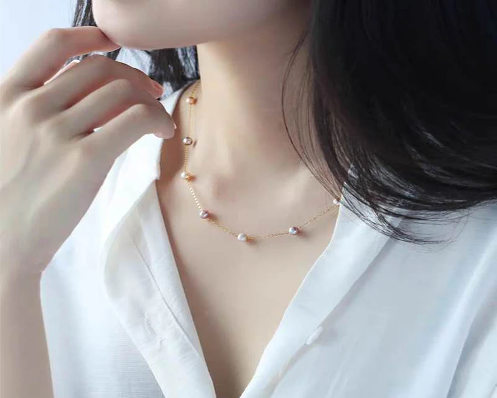 XF800 18K Gold Jewellery 4-5mm mixed freshwater pearl necklace wedding party gift | Украшения и аксессуары