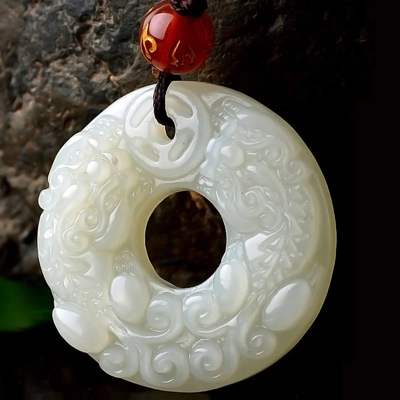 

Hot selling natural hand-carved Hetian jade pingan buckle necklace pendant fashion Accessories Men Women Luck Gifts Amulet