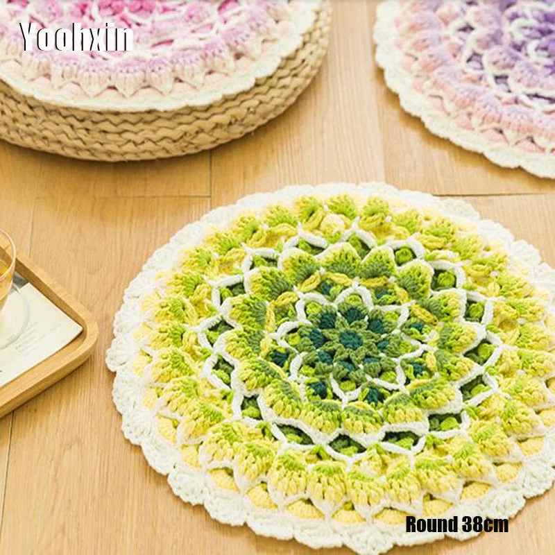 

Colorful flower Floor Pillow Round cotton crochet Cushion handmade Tatami Floor Mat Yoga Tea Ceremony Meditation Pad home decor