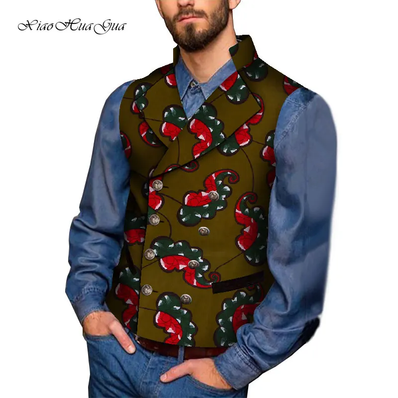 

Men Suit Vest African Formal Dress Vest V-neck Collar Sleeveless Slim Fit Wedding Waistcoat Plus Size Africa Clothing WYN1149
