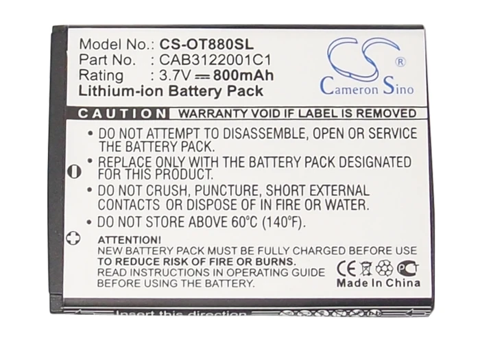 Аккумулятор 800 мАч/2.96Wh для Alcatel CAB3120000C1 One Touch 880A 888 888D | Мобильные телефоны и