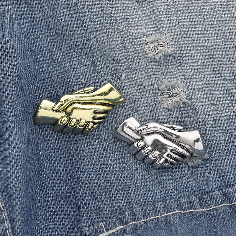 Винтажная античная латунь серебро мирная рукопожатие креативная Мужская брошь