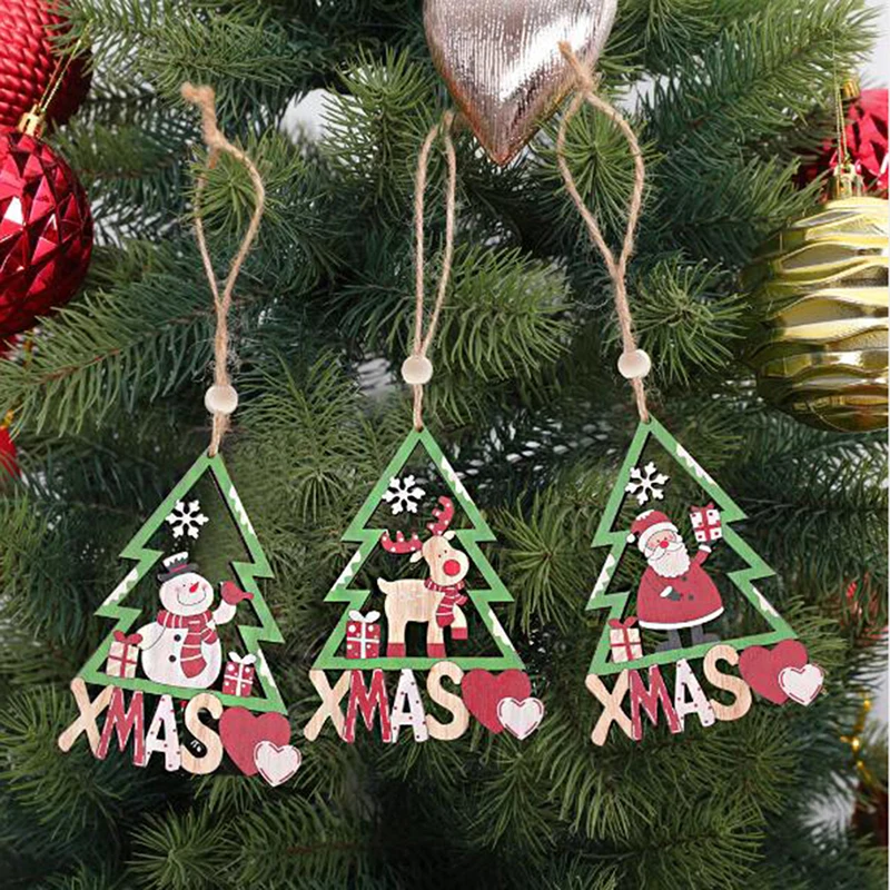 

3pcs /set Christmas Wooden Pendants Xmas Tree Wood Pendant 3Pcs Home Decoration Kids Gifts