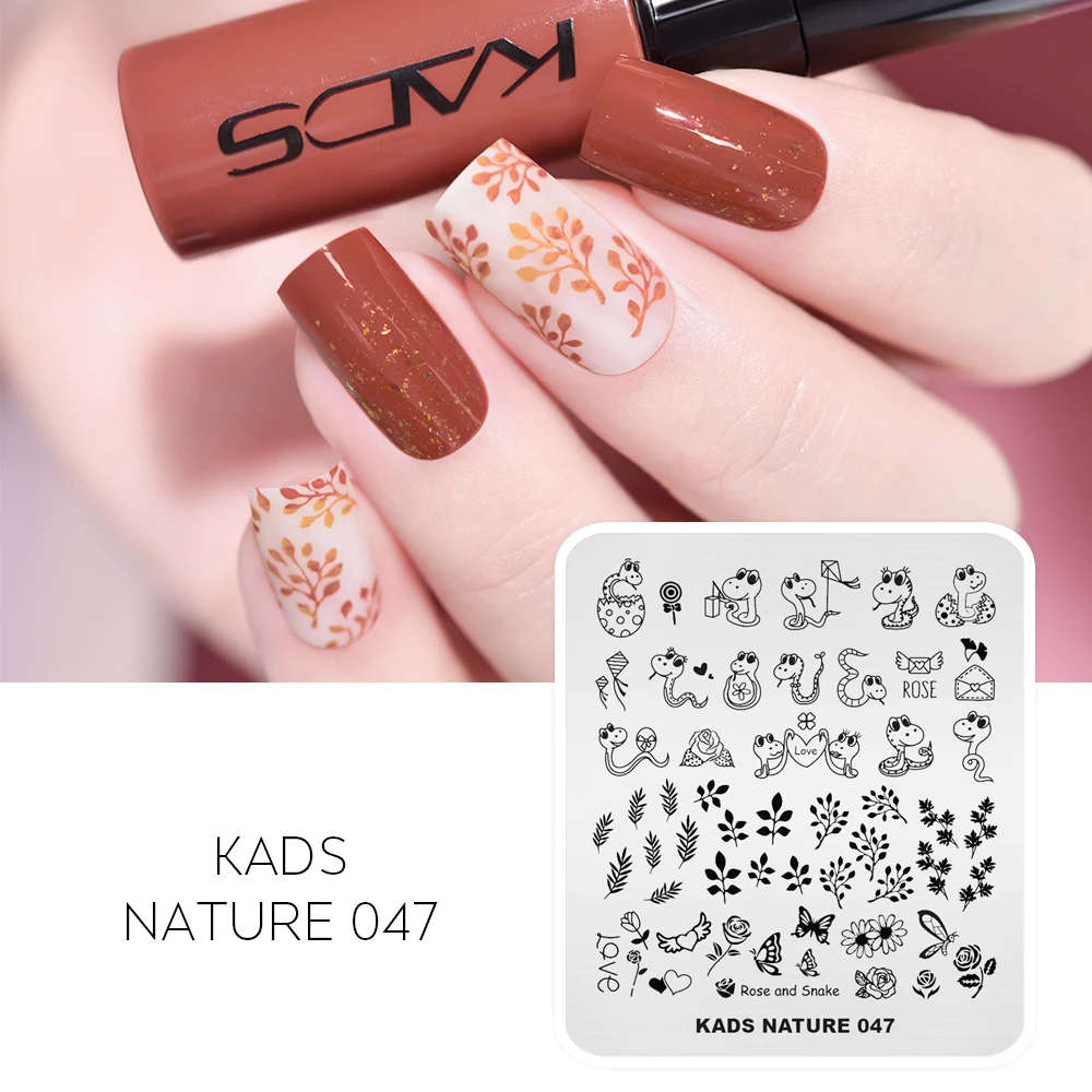 KADS Nature 047 штампованные пластины для ногтей змеиная бабочка Роза пчела дизайн из