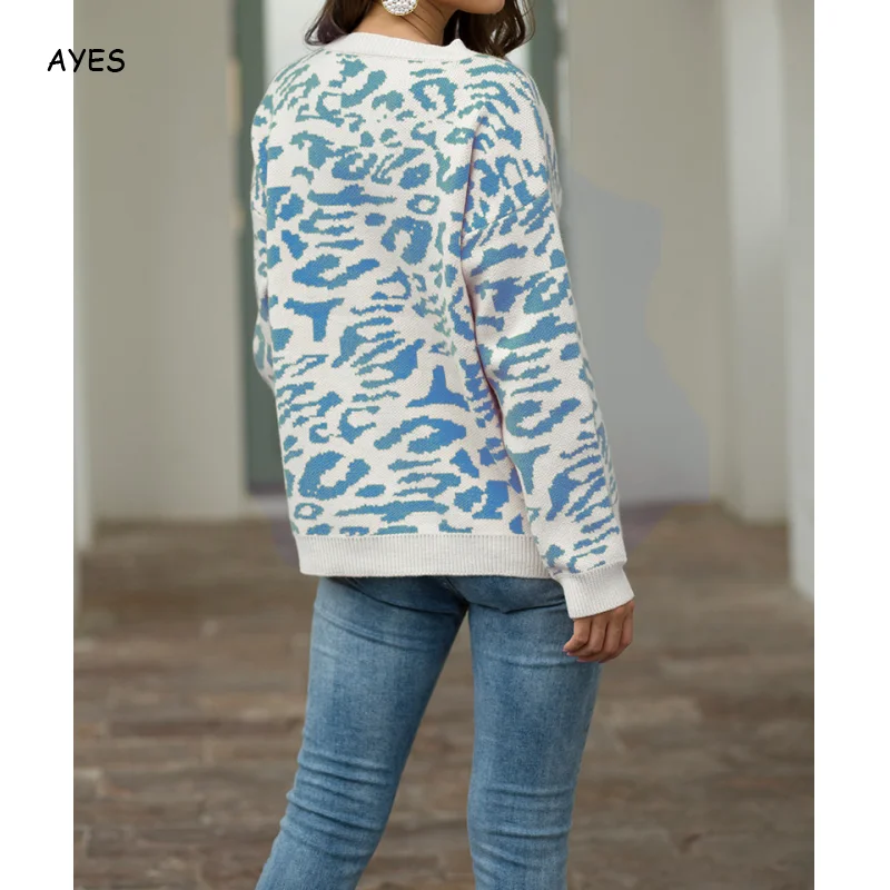 

2019 Autumn Winter Sweaters And Pullovers Leopard Printed O-Neck Female Long Sleeve Casual Loose Pullovers Jumper Pull Femme