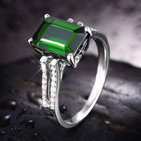 2021 new silver high end temperament rectangular emerald green tourmaline adjustable ring inlaid zircon women exquisite jewelry