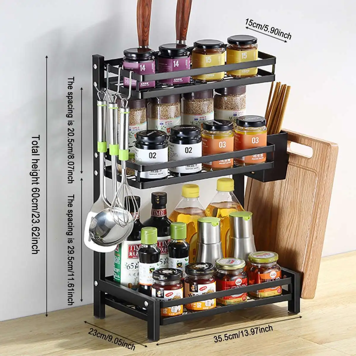 

3 Tier Storage Rack Shelf Cupboard Organizer Kitchen Cabinet Space Saving Storage Rack Spice Chopsticks Knife Holder