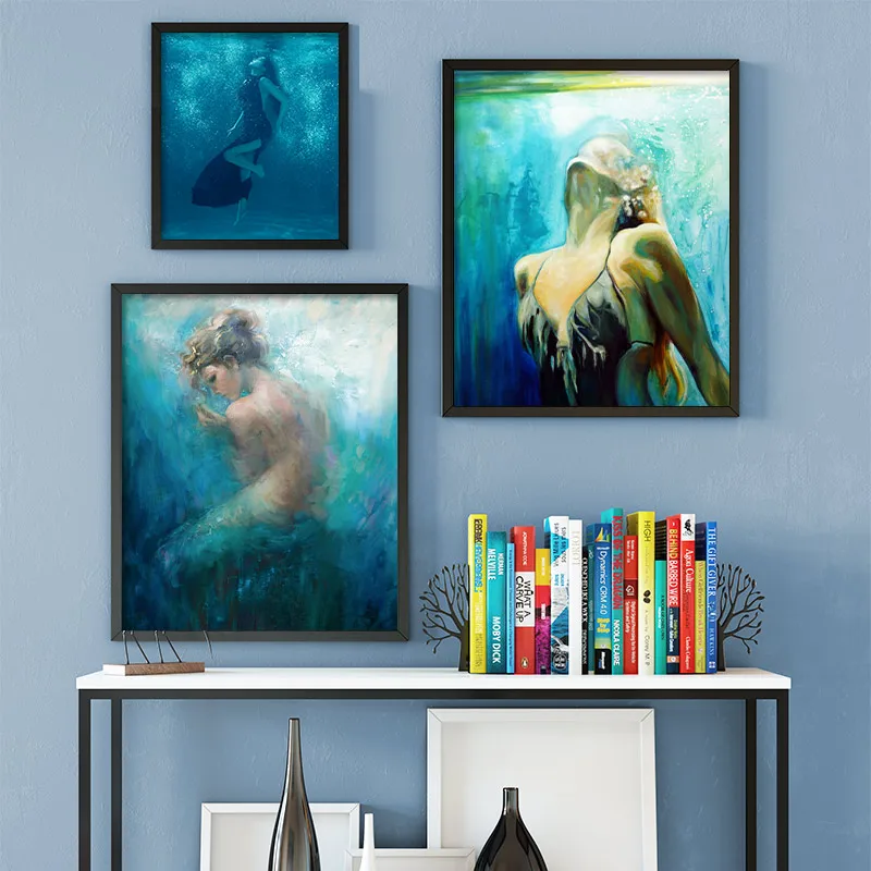 Настенная живопись на холсте синий глубоководный меланхоли девушка абстрактное