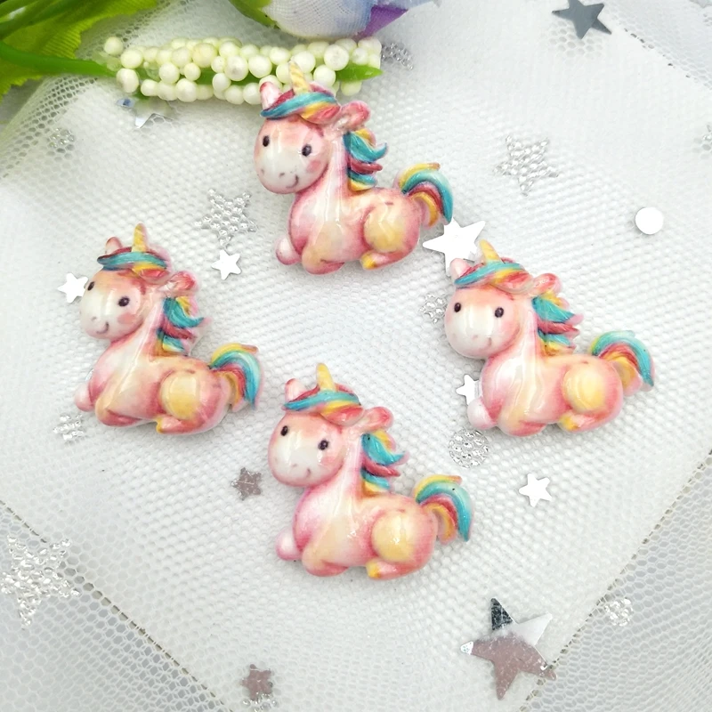 10 шт. уникальная смола цветной единорог с плоской задней частью фигурка камень