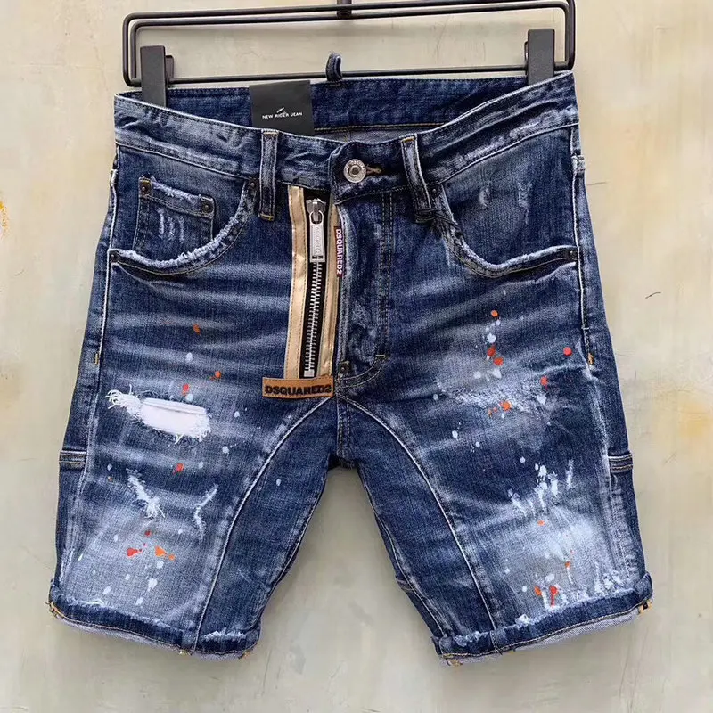 

Летние Новые популярные джинсовые брендовые итальянские зауженные короткие джинсы DSQ2 для мужчин и женщин, синие джинсовые шорты с рваной м...