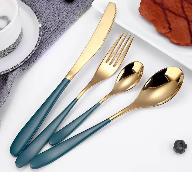 1 Набор стальных столовых приборов набор золотых из нержавеющей стали