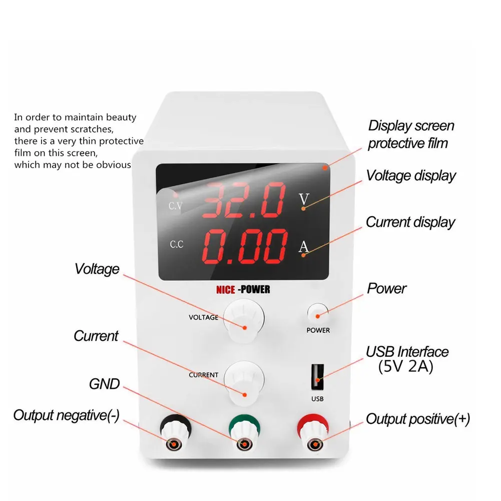 

DC Power Supply Regulated Power Supply 110/220V Digital Switching Power 30V 10A Adjustable R-SPS3010 with LED Display OutputLine