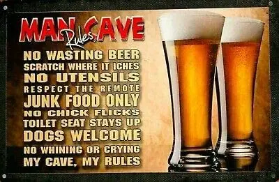 

Man Cave Rules tin Metal Sign Man CAVE 8 by 20 Inches Tin Sign