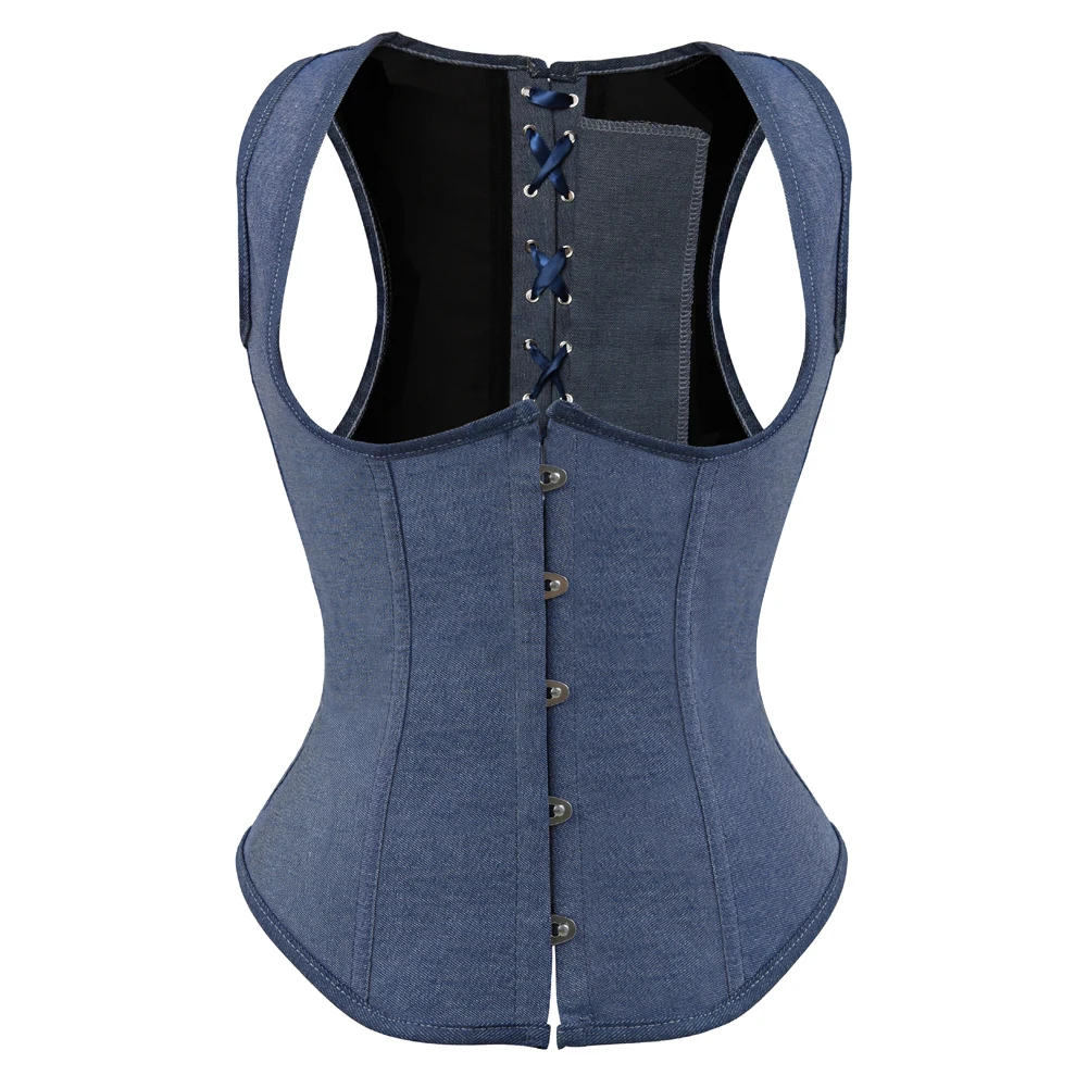 

Denim Underbust Corset Vest Women Gothic Lace up Boned Korsage Cowboy Blue Corsets Bustiers Lingerie Top Evening Party Clubwear