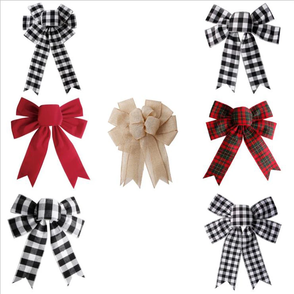 

1pcs Christmas tree bows Red cotton and linen bows decorative Christmas tree pendant Decorative Packaging Gift bows