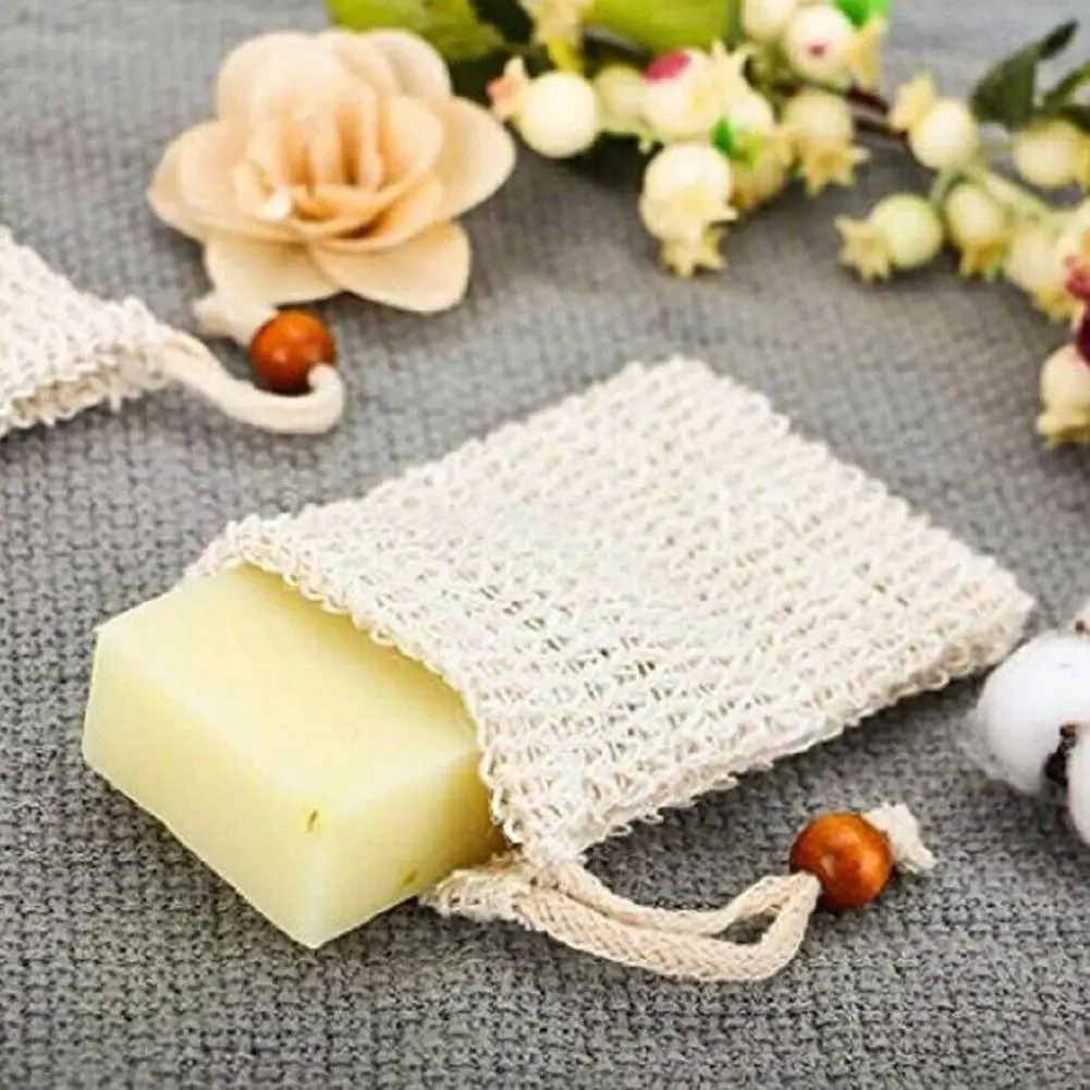 

5pcs Soap Bags For Shower Natural Ramie Soap Saver Pouch Mesh Drawstring Bag with Homemade Soap L0K8