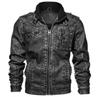 Высокое качество, мужские кожаные куртки, Мужская мотоциклетная куртка с воротником-стойкой, на молнии, с карманами, пальто из искусственной кожи, Байкерская модная верхняя одежда, M-8XL