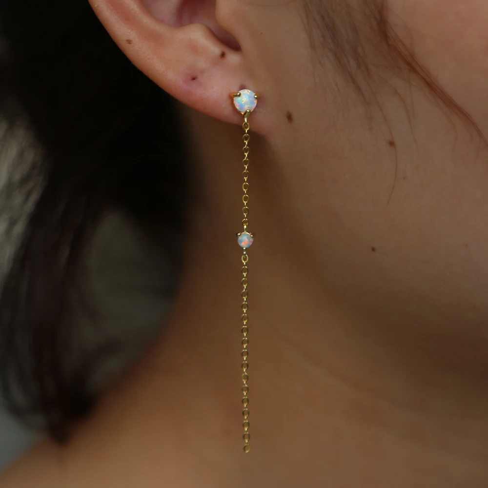 Женские серьги подвески из серебра 925 пробы с круглыми искусственными