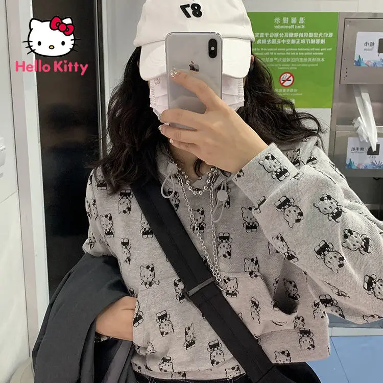 

Hello Kitty New Autumn and Winter Casual Fashion Cartoon Cute Print Short Sweater Trend All-match Jacket