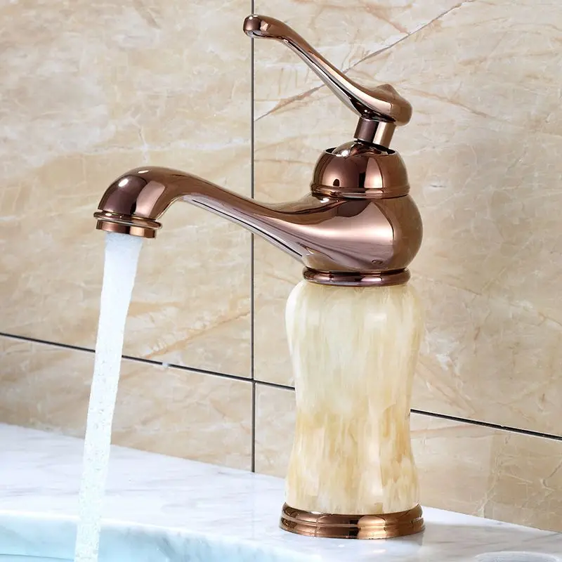 Смеситель для раковины в ванную комнату античный медный нефритовый кран