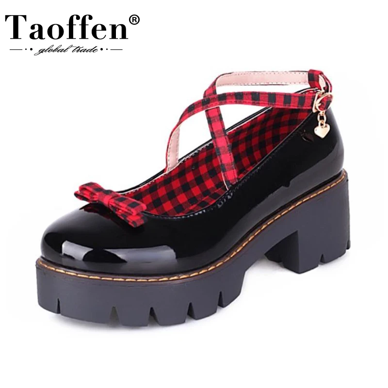 

Женские туфли-лодочки Taoffen, размеры 34-43, новая модная обувь на платформе с пряжкой, ремешком и бантом, Женская офисная обувь в стиле ретро