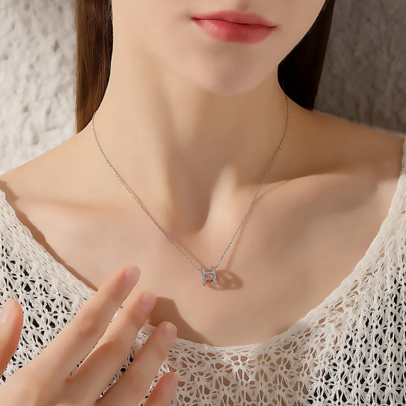 

925 Sterling Silver Box Chain Letter H Charm Pendants Necklace For Women Statement Party Jewelry dz166