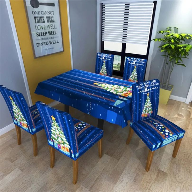 Скатерть/Чехол для стула синяя Рождественская елка с цифровой печатью