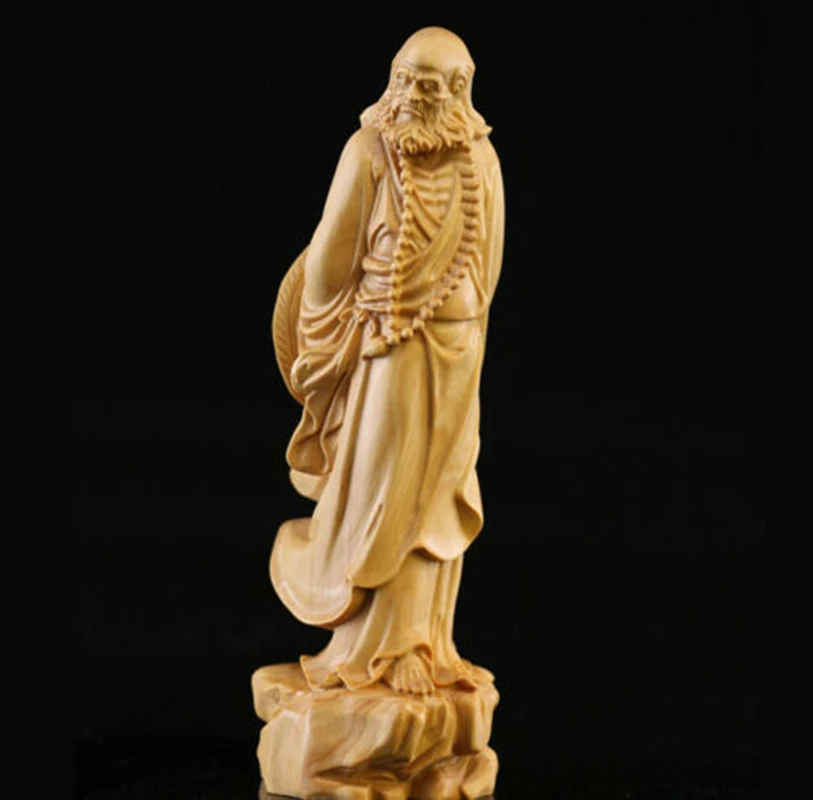 JP063ca - 13 CM High Carved Boxwood Figurine Carving : Damo Buddha