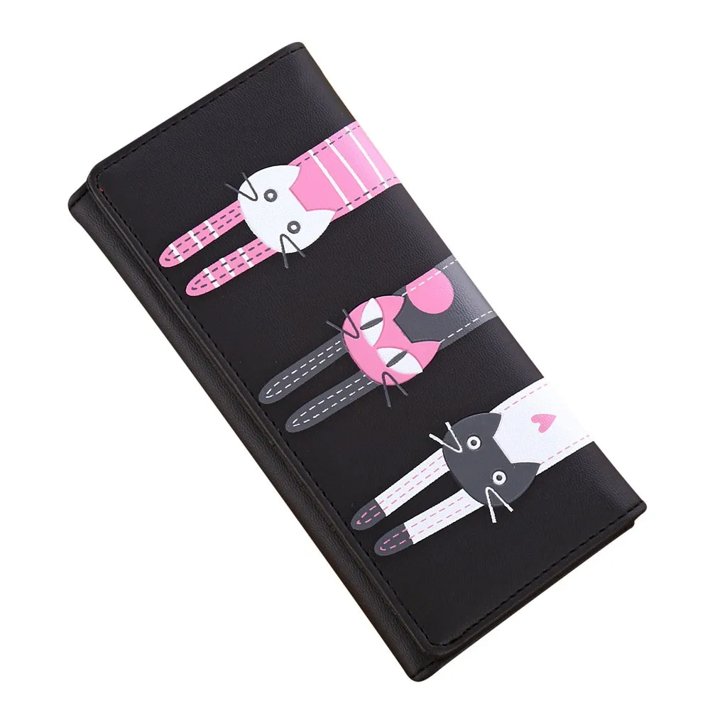 

Новый женский милый модный кошелек, кожаный женский кошелек с узором кошки, Длинный кошелек, держатель для карт, сумочка