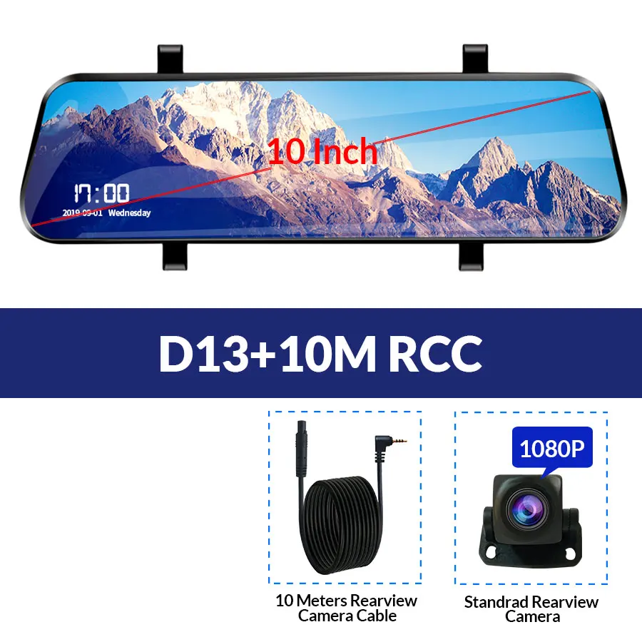 D13-10M RCC E-ACE Car Dvr ADAS 4G 10" IPS mirror Dash cam Video Recorder Full HD 1920x1080 Dual Lens Rear View Mirror Android GPS Car Camera - Название цвета: D13-10M RCC