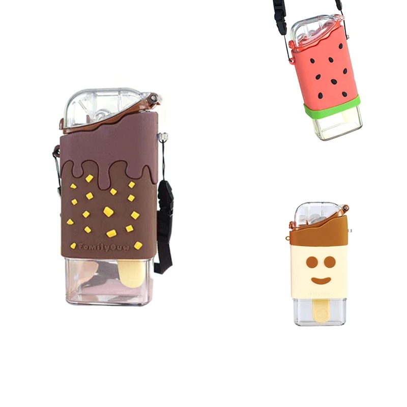 

Summer Cute Water Bottle With Straw Square Cup Leakproof Tritan Bottle