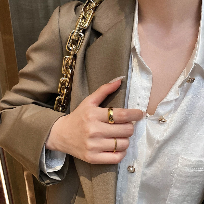 

Titanium Steel 18K Gold Plated Knuckle Thin Ring Lady'S Plain Ring With Index Finger And Pinkie Tail Ring