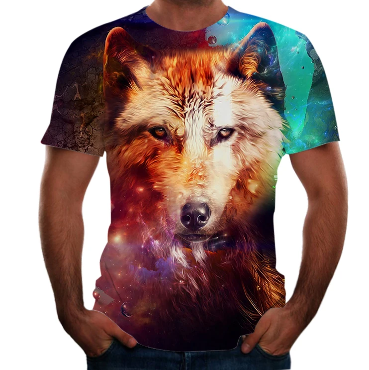 

Tshirt Men Wolf-dog-Series Summer Tops Animal Harajuku-Style 3d-Print Popular No Novelty