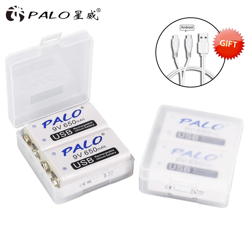 PALO 650 mаh 9В батареи USB 6F22 литиевая батарея 9 В литий-ионная перезаряжающаяся батарея для микрофона гитары EQ Дымовая пожарная сигнализация мультиметр - Цвет: 4Pcs