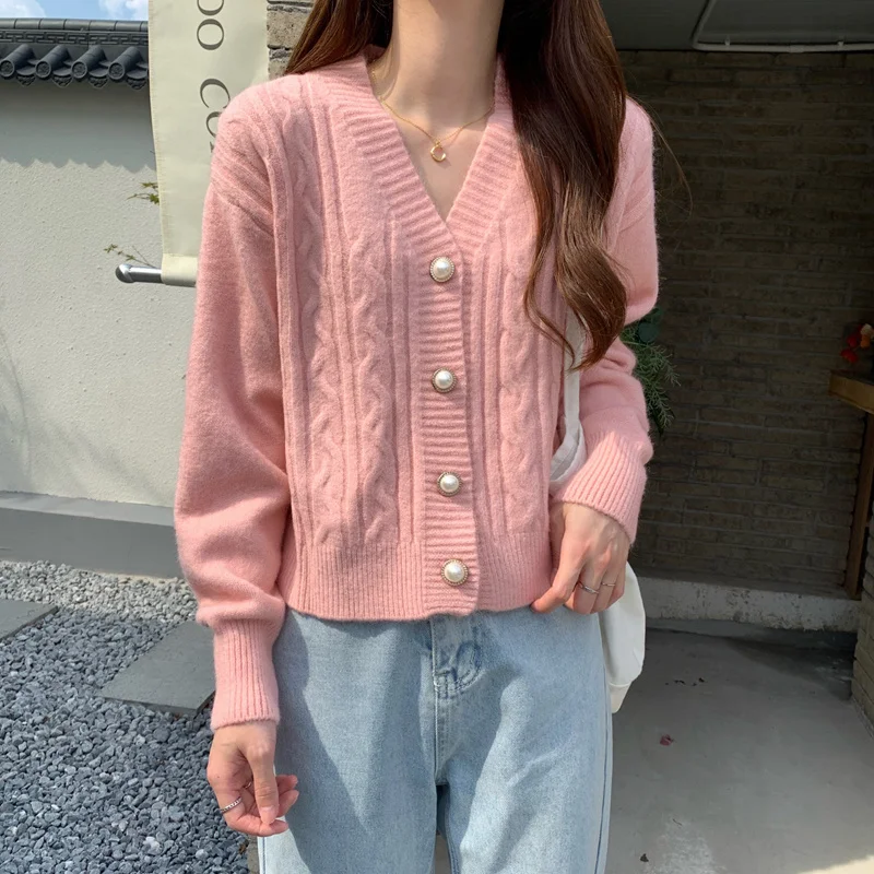Unif Cardigan V Neck Long Sleeved Sweater For Women Winter 2021 New Knitted Loose Thin Top Jum |