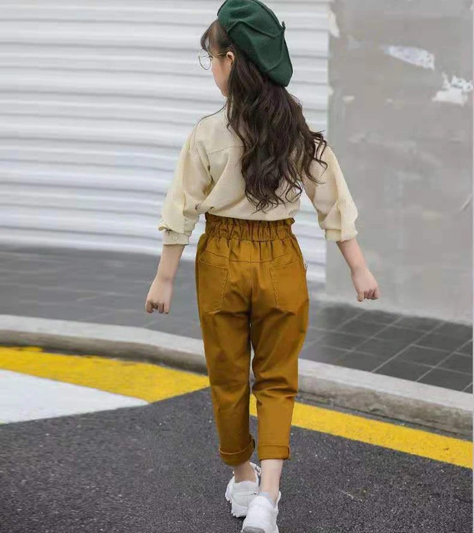 Новинка 2021 рубашка + штаны костюм для маленьких девочек из 2 предметов Модный