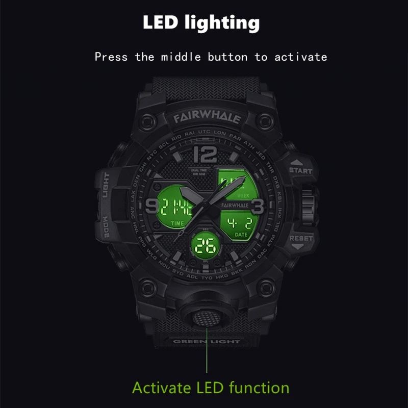 

Men's Digital Wristwatches Waterproof Fashion Casual Outdoor Sport Watches Multifunction Chrono Alarm Clock 5Bar Watches