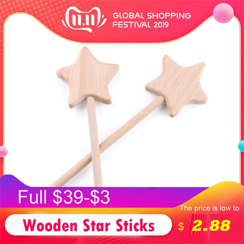 

1PC Beech Wooden Star Toy Custom logo Diy Baby Magic Wands Toys Five-pointed Star Rod Waldorf Rodent Toy Play Gym Moon Heart For