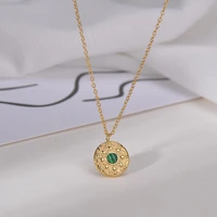 quick sell popular new 14k round face malachite pendant necklace court retro cool womens clavicle chain