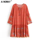 Винтажное шикарное женское пляжное богемное мини-платье с оборками и цветочным принтом, летние хлопковые платья в стиле бохо
