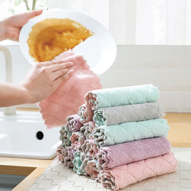 

5PCS Microfiber Cleaning Cloth Kitchen Towel Absorbent Non-stick Oil Washing Rag Household Cleaning Tools Dish Wiping Cloths