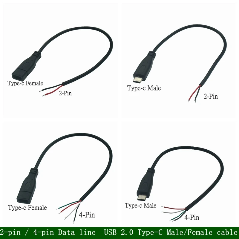 

1 шт./5 шт. 2-контактный 4-контактный кабель для передачи данных USB 2.0 Type-C удлинитель питания кабель зарядное устройство разъем штекер гнездо Ка...
