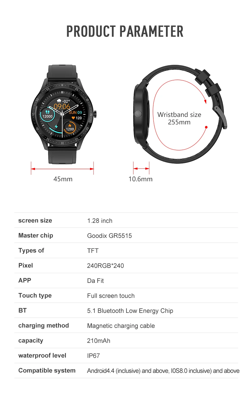 

SKYBON NEW Smartwatch Sports Sleep Detection Call Waterproof IP68 Heart Rate Full Screen Touch 1.28Inch Watches Spain Portugal