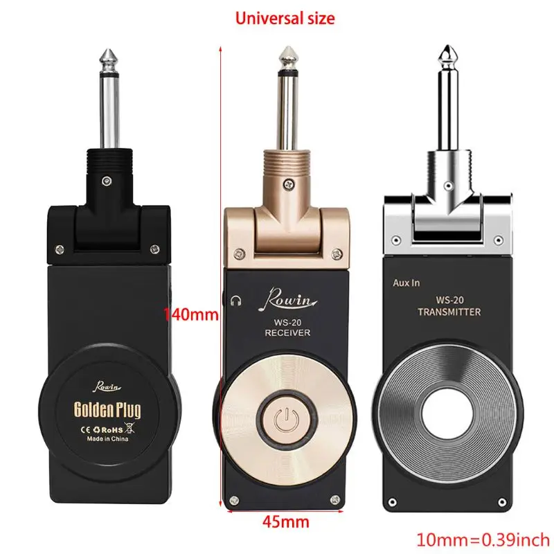 

Rowin WS-20 2.4G Wireless Guitar System Rechargeable Lithium Battery Transmitter Receiver 30 Meters Transmission Range 3 colors