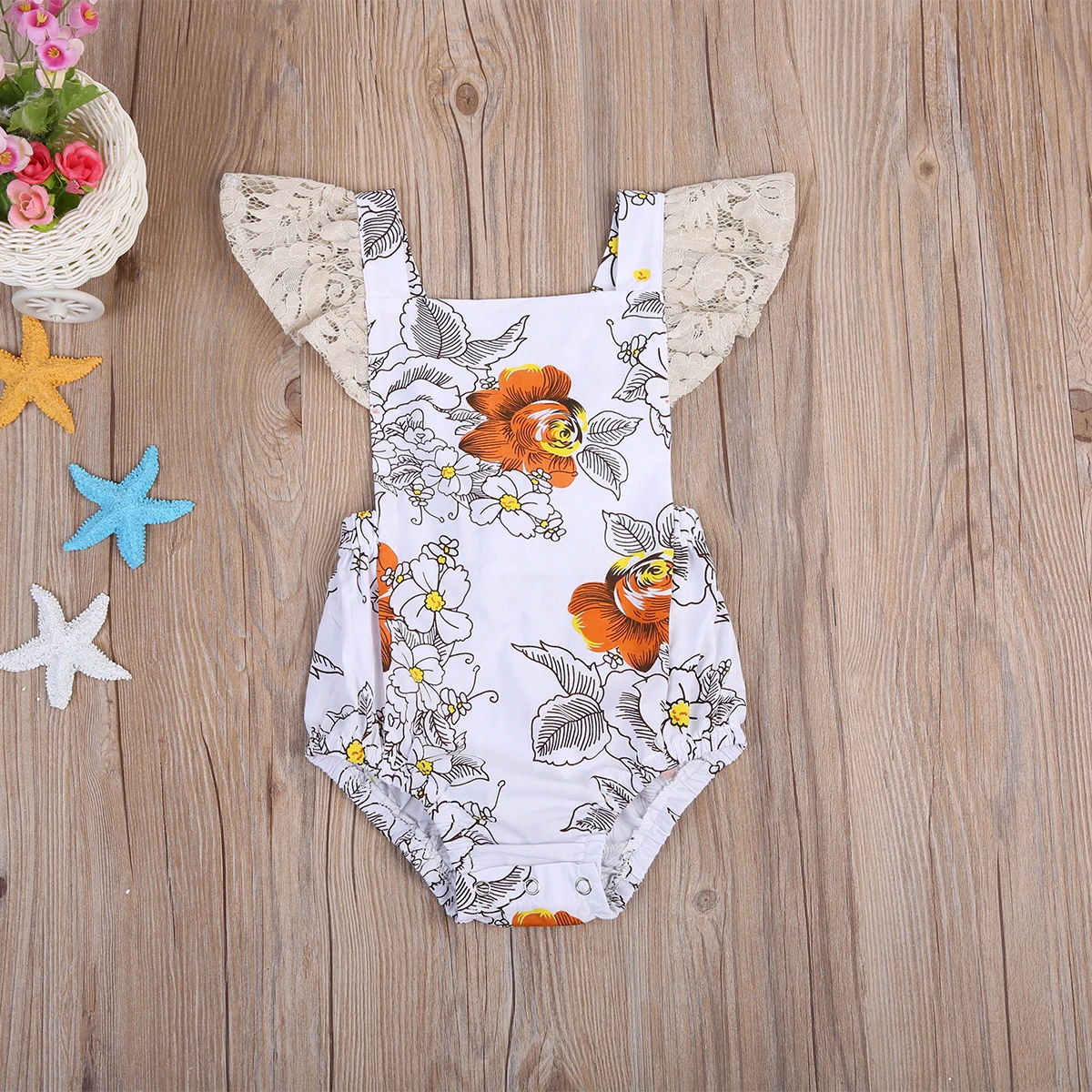 Летние Стильные цветочные боди для новорожденных девочек с цветочным кружевом