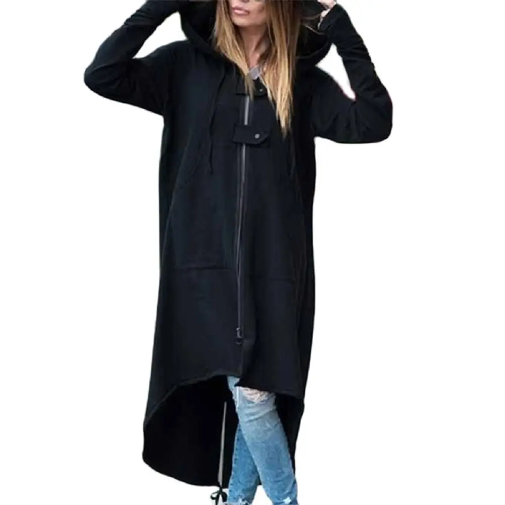 Женская Асимметричная толстовка с капюшоном и длинным рукавом на молнии